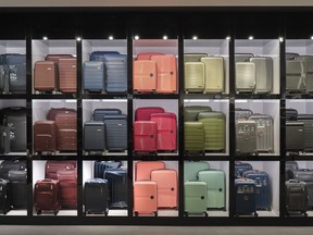 Luggage is seen on display at a newly-renovated Bentley store in an undated handout photo. The retailer cut its store count, upgraded its product distribution and online platform and slashed the brands and styles it sells to create a more curated, less cluttered shopping experience.