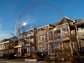 A Toronto neighbourhood is seen through a soap bubble.