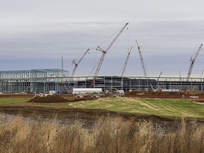 Steel, which began going up in November, continues Monday, Dec. 5, 2022, to form the first of two manufacturing plants as part of the BlueOval SK Battery Park in Glendale, Ky. Ford Motor Co. and South Korean partner SK On have shown off their progress in developing a battery production venture in Kentucky. They've laid the groundwork for what a Ford executive says is one of the "big bets" the automaker is making in its electric vehicle business.