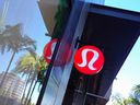A Lululemon sign at a store in California.