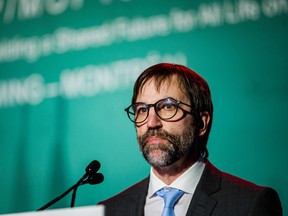 Steven Guilbeault, Minister of Environment and Climate Change, speaks at the opening of a cocktail hosted by Canada to welcome delegates to COP15 at the Palais des congrès de Montréal in Montreal.