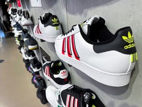 Shoes in an Adidas store.