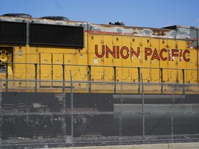 FILE - A Union Pacific train engine sits in a rail yard on Wednesday, Sept. 14, 2022, in Commerce, Calif. Federal regulators and shippers questioned Union Pacific's decision to temporarily limit shipments from certain businesses more than 1,000 times this year as part of its effort to clear up congestion across the railroad. The head of the U.S. Surface Transportation Board Martin Oberman said Wednesday, Dec. 14, he's concerned about UP's increasing use of these embargoes because they disrupt operations of the businesses that rely on the railroad, and they haven't seemed to help UP's performance significantly either.