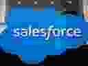 The company logo for Salesforce.com is displayed on the Salesforce Tower in New York City.