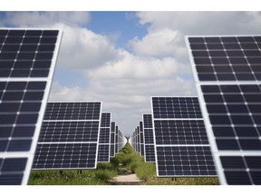 Photovoltaic panels at a solar power plant. Photographer: Bloomberg Creative Photos/Bloomberg Creative Collection