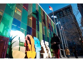 Delegates walk in front of the Palais des Congres during the United Nations Biodiversity Conference (COP15) in Montreal, Quebec, on December 13, 2022.  Photographer: Andrew Ivanov/AFP/Getty Images