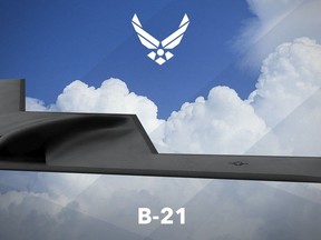 FILE - This undated artist rending provided by the U.S. Air Force shows a U.S. Air Force graphic of the Long Range Strike Bomber, designated the B-21. (U.S. Air Force via AP)