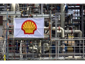 A logo on hydrogen electrolysis plant pipework in the Wesseling green hydrogen refinery, operated by Royal Dutch Shell Plc, in Wesseling, Germany, on Friday, July 2, 2021. Europe is pinning its green hopes on hydrogen in an unprecedented economic overhaul that aims for the region to reach climate neutrality by 2050.