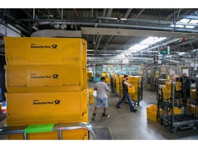 The mail sorting hall in a Deutsche Post AG sorting office in Berlin, Germany, on Monday, Aug. 2, 2021. Deutsche Post reports first half earnings on Aug. 5.