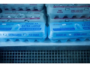Cartons of eggs for sale at a butcher shop in Kentucky.