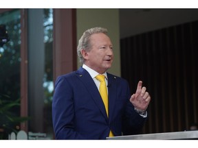 Andrew Forrest, chairman of Fortescue Metals Group Ltd., speaks during a Bloomberg Television interview on the sidelines of the Bloomberg New Economy Forum in Singapore, on Wednesday, Nov. 16, 2022. The New Economy Forum is being organized by Bloomberg Media Group, a division of Bloomberg LP, the parent company of Bloomberg News.