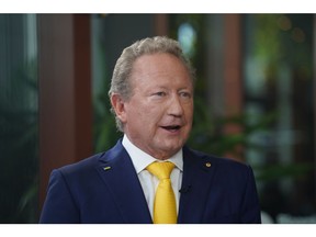 Andrew Forrest, chairman of Fortescue Metals Group Ltd., speaks during a Bloomberg Television interview on the sidelines of the Bloomberg New Economy Forum in Singapore, on Wednesday, Nov. 16, 2022. The New Economy Forum is being organized by Bloomberg Media Group, a division of Bloomberg LP, the parent company of Bloomberg News.
