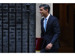 Rishi Sunak, UK prime minister, departs 10 Downing Street to attend a weekly questions and answers session at Parliament, in London, UK, on Wednesday, Nov. 23, 2022. Sunak suffered a blow to his authority as he struggled to quell Conservative rebellions on multiple policy fronts, and his downcast Members of Parliament threatened an exodus from Westminster ahead of the next election.