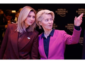 Olena Zelenska, left, and Ursula von der Leyen in Davos on Jan. 17. Photographer: Stefan Wermuth/Bloomberg