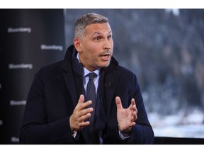 Khaldoon Al Mubarak, chief executive officer of Mubadala Investment Co., during a Bloomberg Television interview on day two of the World Economic Forum (WEF) in Davos, Switzerland, on Wednesday, Jan. 18, 2023. The annual Davos gathering of political leaders, top executives and celebrities runs from January 16 to 20.