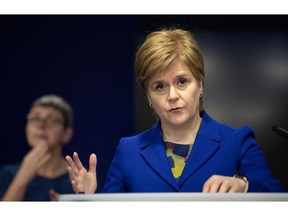 Nicola Sturgeon speaks in Edinburgh on Jan. 16. Photographer: Lesley Martin/Getty Images