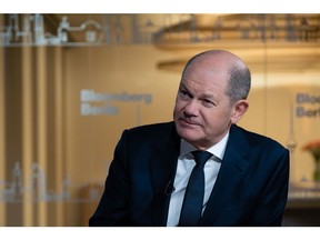 Olaf Scholz, Germany's chancellor, during a Bloomberg Television interview in Berlin, Germany, on Wednesday, Jan. 17, 2023. Scholz said Germany will back Ukraine -- and coordinate decisions on delivering battle tanks with allies -- but will ensure that a direct conflict between Russia and NATO is avoided.