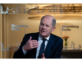 Olaf Scholz during a Jan. 17 interview with Bloomberg Television.? Photographer: Jacobia Dahm/Bloomberg