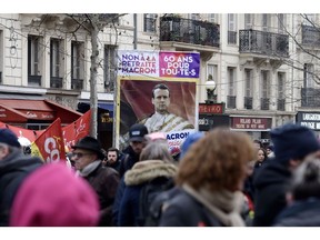 Protest against the pension reform plan in Paris on Jan. 19. Photographer: Nathan Laine/Bloomberg