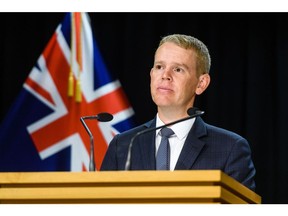 Chris Hipkins, New Zealand's incoming prime minister, during a news conference at the executive wing of the Parliamentary complex, commonly referred to as the "Beehive," in Wellington, New Zealand, on Sunday, Jan. 22, 2023. New Zealand's ruling Labour Party confirmed that Chris Hipkins will replace Jacinda Ardern as its leader and therefore become the nation's next prime minister.