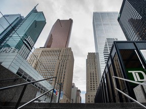 Bank and office towers in Toronto's financial district.