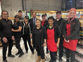 On January 11, Rabba Fine Foods opened its newest local market at Richmond and Victoria in the heart of the financial district in Toronto. From left to right: Frank Bernardi, Manager, Hanan Alghani, Ridha Kadhim, Inaya Issa, Jack Rabba, Founder of Rabba Fine Foods, Rukshana Robani, Ed Hakim, Lula Tesfamicael, Russell Steven, Natasha Lee.