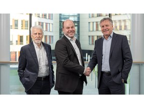 From left to right, dSPACE founder and shareholder Dr. Herbert Hanselmann, Dr. Carsten Hoff and Martin Goetzeler.