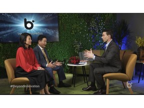 Host Anthony Lacavera (right) interviewed FPT Chairman Truong Gia Binh and Standard Chartered Bank Vietnam CEO Michele Wee on Beyond Innovation.