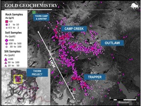 Gold Geochemistry and Trapper Target Location Map.