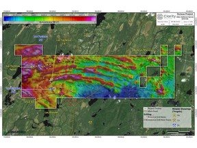 Fecteau Property preliminary results showing RTP-TMI from recently completed airborne Triaxial Magnetometer survey