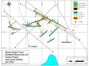 Drill location map on the Indata Project, in Central British Columbia