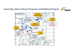 James Bay-Main Lithium Prospects and Midland Projects