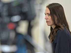 New Zealand Prime Minister Jacinda Ardern arrives to announce her resignation at the War Memorial Centre on January 19, 2023 in Napier, New Zealand.