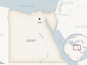 This is a locator map for Egypt with its capital, Cairo. (AP Photo)