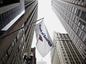A Bank of America Corp. flag flies outside of a building in Chicago, Illinois.