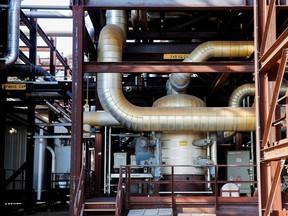 Pipes run through a carbon capture and storage facility in Fort Saskatchewan, Alta.