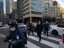 Evening commuters in the financial district in Toronto.