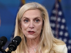 FILE - Lael Brainard, President Joe Biden's nominee to be Vice Chair of the Federal Reserve, speaks during an event in the South Court Auditorium on the White House complex in Washington on Nov. 22, 2021. Brainard highlighted signs that inflation is cooling on Thursday, Jan. 19, 2023, and said last month's smaller interest rate hike will help the Fed adjust its policy as higher borrowing costs begin to restrict growth.