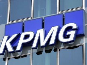 Logo of the chartered accountant company KPMG is pictured in Berlin, Germany, Thursday, June 22, 2017. A survey by KPMG says most Black Canadians feel their employers made progress addressing anti-Black racism in 2022, but they worry about what a recession could mean for those gains.