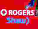 Ethernet cables are seen in front of Rogers and Shaw Communications logos.
