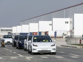 Tesla's Model 3 vehicles at the company's Gigafactory in Shanghai.