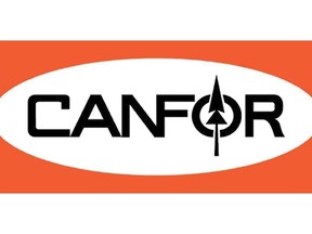 The corporate logo for forest products producer Canfor Corp. is shown. An estimated 300 jobs in British Columbia will likely be gone by the end of the year as Canfor Pulp Products closes the pulp line at its Prince George pulp and paper mill.