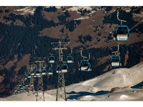 From Davos to Höhenweg ski station, looking at Davos below, Switzerland, on Saturday, Jan. 7, 2023. Photographer: Francesca Volpi/Bloomberg