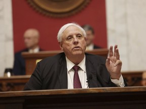 West Virginia Gov. Jim Justice delivers his annual State of the State address in the House Chambers at the state capitol in Charleston, W.Va., on Wednesday, Jan. 11, 2023.