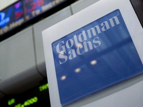 Goldman Sachs Group Inc. signage is displayed on the floor of the New York Stock Exchange. Photographer: Jin Lee/Bloomberg