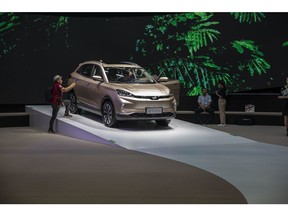 WM Motor Technology Co.'s EX5 electric sport utility vehicle (SUV) is displayed at the Guangzhou International Automobile Exhibition in Guangzhou, China, on Friday, Nov. 16, 2018. More than 60 new models are being unveiled at the auto show in the southern city of Guangzhou starting Friday, with manufacturers betting on swanky SUVs and electric cars to revive a market headed for its first annual slump in at least two decades. Photographer: Qilai Shen/Bloomberg