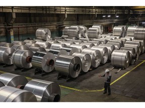 Aluminum rolls in a storage area at the Sayanal foil mill, operated by United Co. Rusal, in Sayanogorsk, Russia, on Wednesday, May 26, 2021. United Co. Rusal International PJSC's parent said the company has produced aluminum with the lowest carbon footprint as the race for cleaner sources of the metal intensifies.
