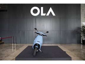 An Ola electric scooter during the launch at the Ola Campus in Bengaluru, India, on Sunday, Aug. 15, 2021. The high-profile Ola founder Bhavish Aggarwal hopes to make 10 million vehicles annually or 15% of the world's e-scooters by the summer of 2022 before selling abroad as well