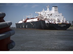 An LNG Tanker vessel waiting to be loaded at the Cheniere Sabine Pass Liquefaction facility in Cameron, Louisiana, U.S., on Thursday, April 14, 2022. Cheniere Energy, Inc. is the largest producer and exporter of liquefied natural gas (LNG) in the United States and the second-largest LNG operator in the world. Photographer: Mark Felix/Bloomberg