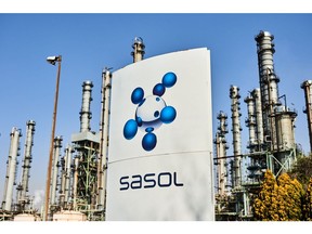 Signage of Sasol Ltd. at the company's main plant in Secunda, South Africa. Photographer: Waldo Swiegers/Bloomberg